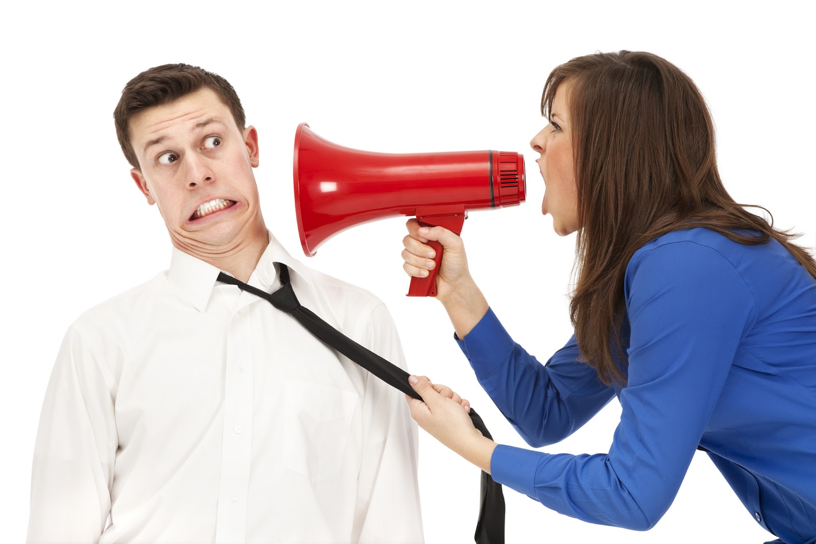 Woman Yelling at Man With Microphone